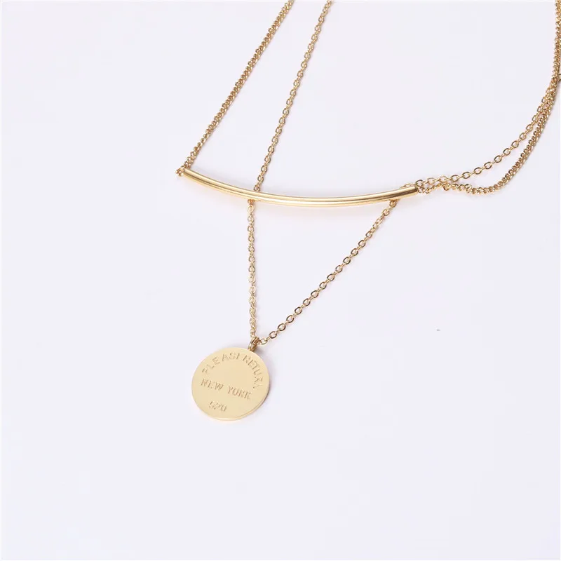 

Joolim Jewelry 18K Gold Plated Double-layer Pipe Coin Pendant Choker Necklace Stainless Steel Jewelry Wholesale