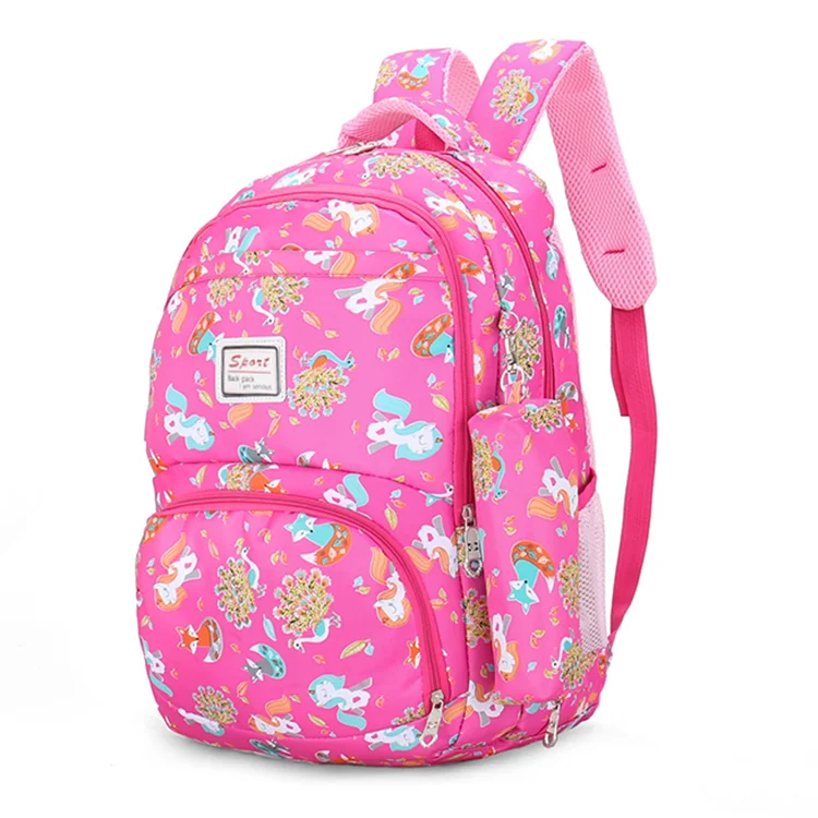 

Good quality full floral print pattern big capacity 3-5 grade student children backpack bags school bags with pencil case