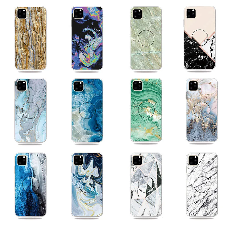 

Fashion Painted Marble Pattern Shell Soft TPU Phone Case With Bracket For iPhone 11 Pro Max