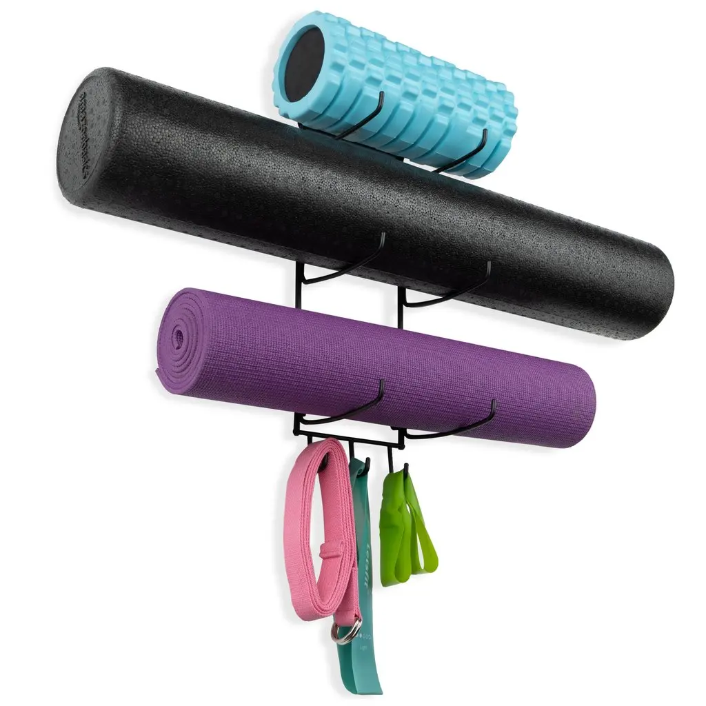 

Hanger Towel Rack with 3 Hooks for Hanging Yoga Strap and Resistance Bands,3-Sectional Wall Mount Yoga Mat Storage Rack