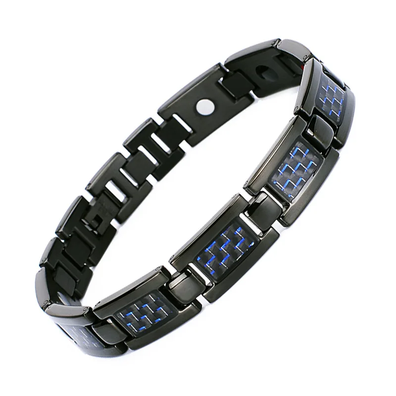 

Titanium stainless steel health energy wholesale jewelry magnet carbon fiber men bracelet