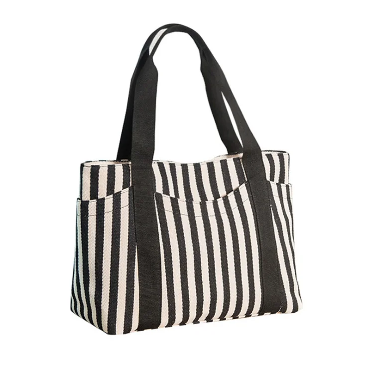 

Large Capacity Stripe Canvas Tote Bag Cotton Canvas Tote Bag Canvas Tote Bags Zipper, 2 colors