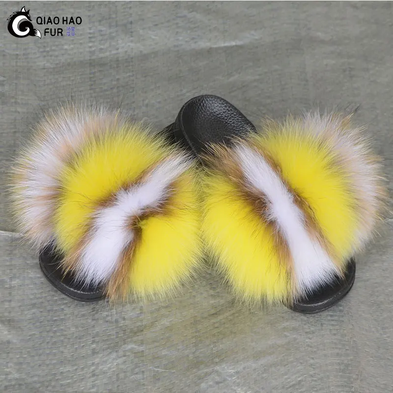 

Fashionable High Quality New hot sale toddler fur slides kids fur slippers for kids fox raccoon fur slippers