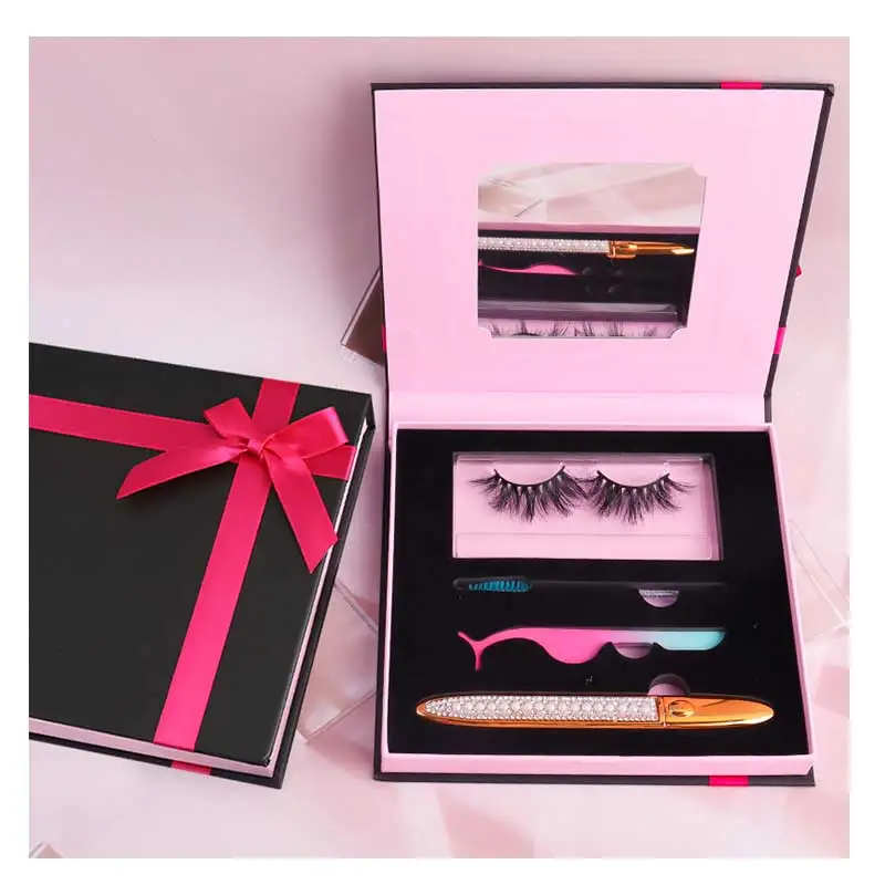 

eyelash packaging box circle lashbook with gule lashes bed massage table lasgbox packaging with logo, Natural black