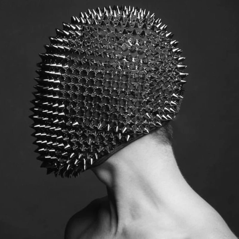 

Nightclub Rivet Headgear Black RhinestoneMask GoGo Dance Wear Party Dress Bar Ds Performance Hair Ornaments Accessories