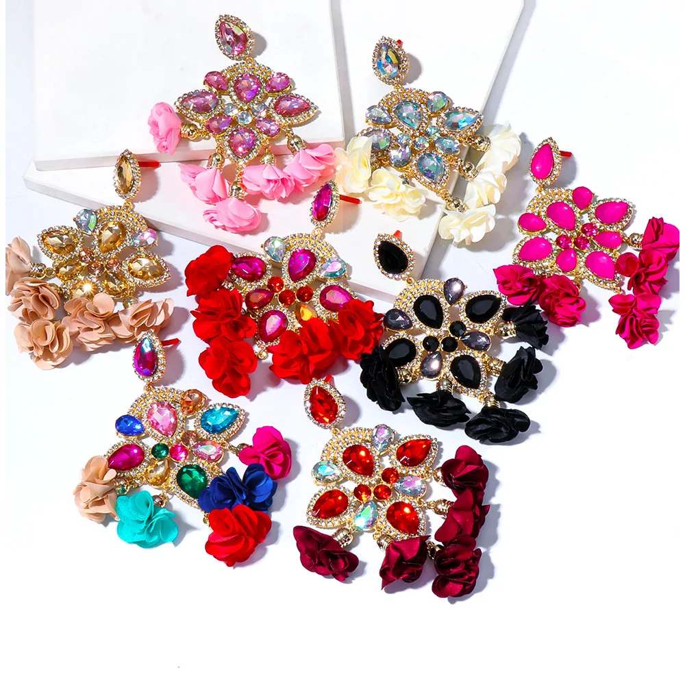 

2022 New Tassel Drop Jewelry Earrings For Women Crystal Bridal Crown Dangle Long Earrings Boho Tassel Statement Earings