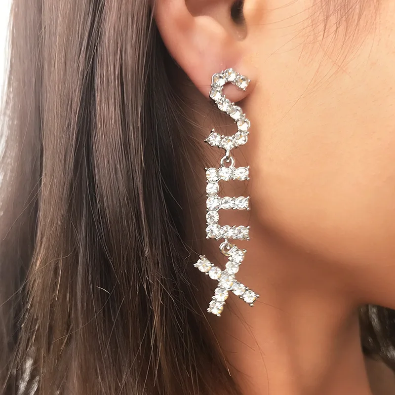 

Custom Cubic Zirconia Jewelry Stud Letter Ear Rings Studded Diamond Drop Letter Earrings