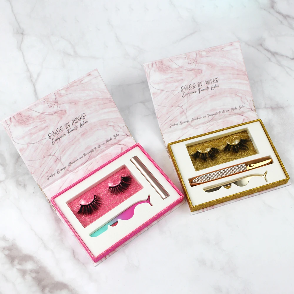 

New Design Eyelash Vendor Customized Boxes 3D Real Mink Magnetic Eyelash with Eyeliner