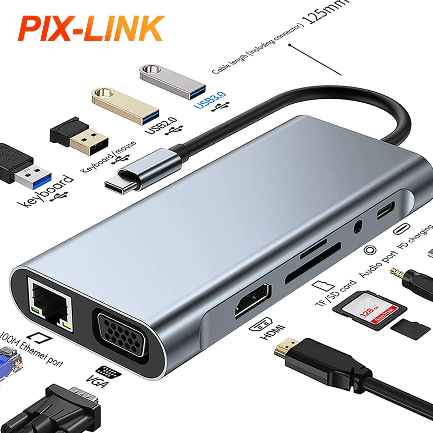 

Custom OEM usb type-c hub type c docking station USB HUB with hd-mi+usb3.0+pd power delivery charger