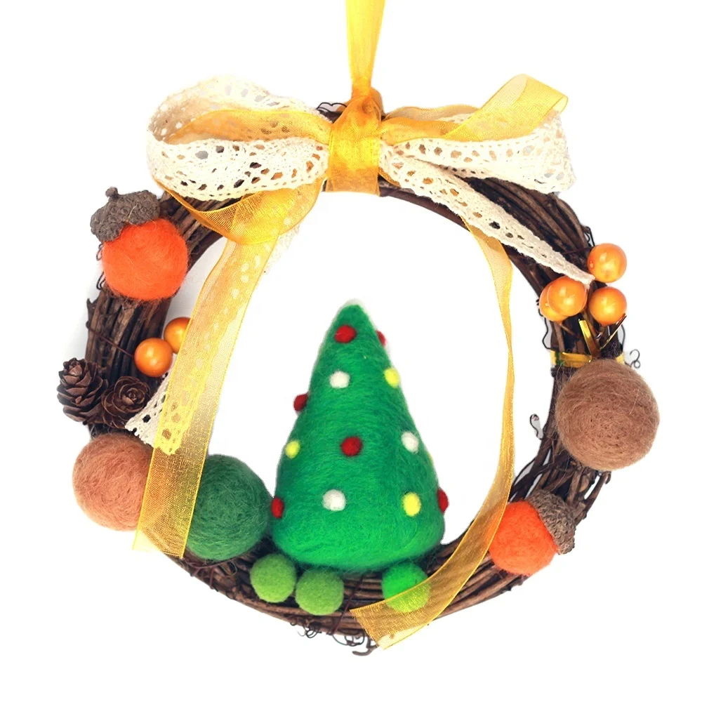 

Needle Felting Kits Wool Felt Balls Christmas Tree Cane Rattan Garland Making Supplies DIY Set
