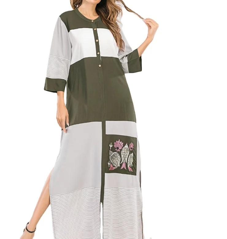 

Round neck women long dress embroidered summer dress