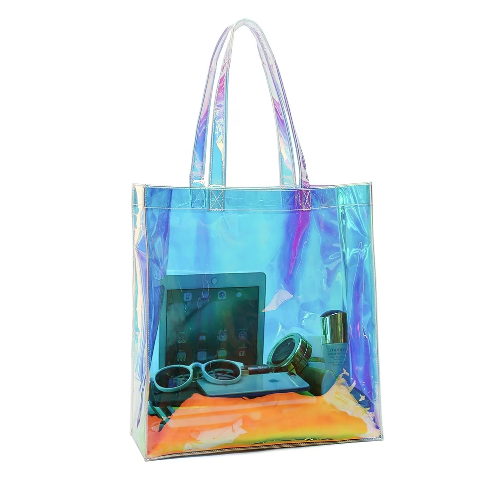 

Holographic PVC Fabric Transparent Waterproof Tote Shopping Bag, Clear
