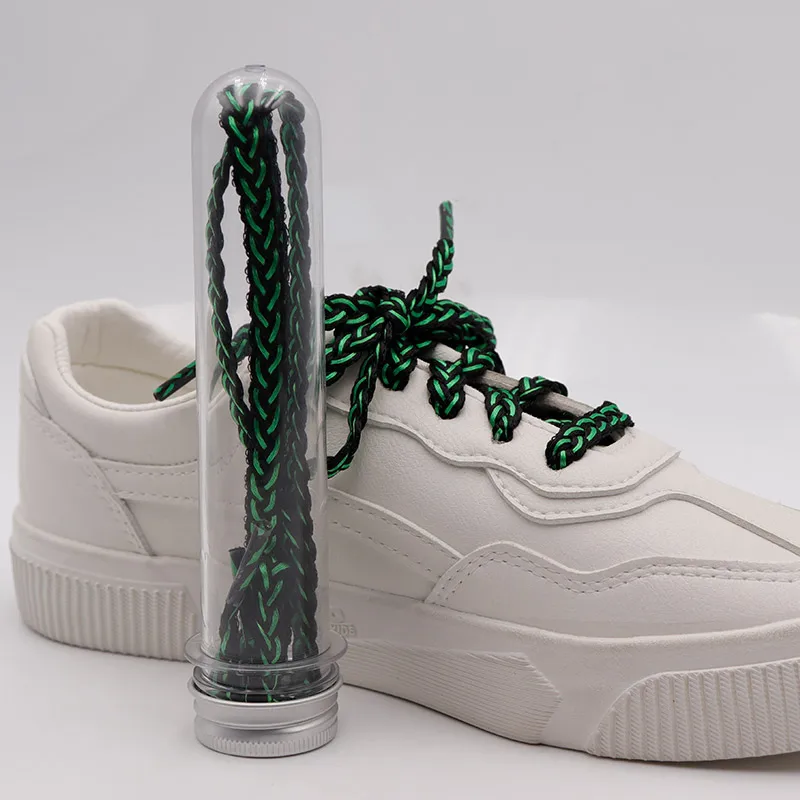 

Weiou Company Wholesale New Arrive Support Custom Length And Logo Two Colors Green and Black Flat Ribbon Weave Shoelaces, Support any panton color customized