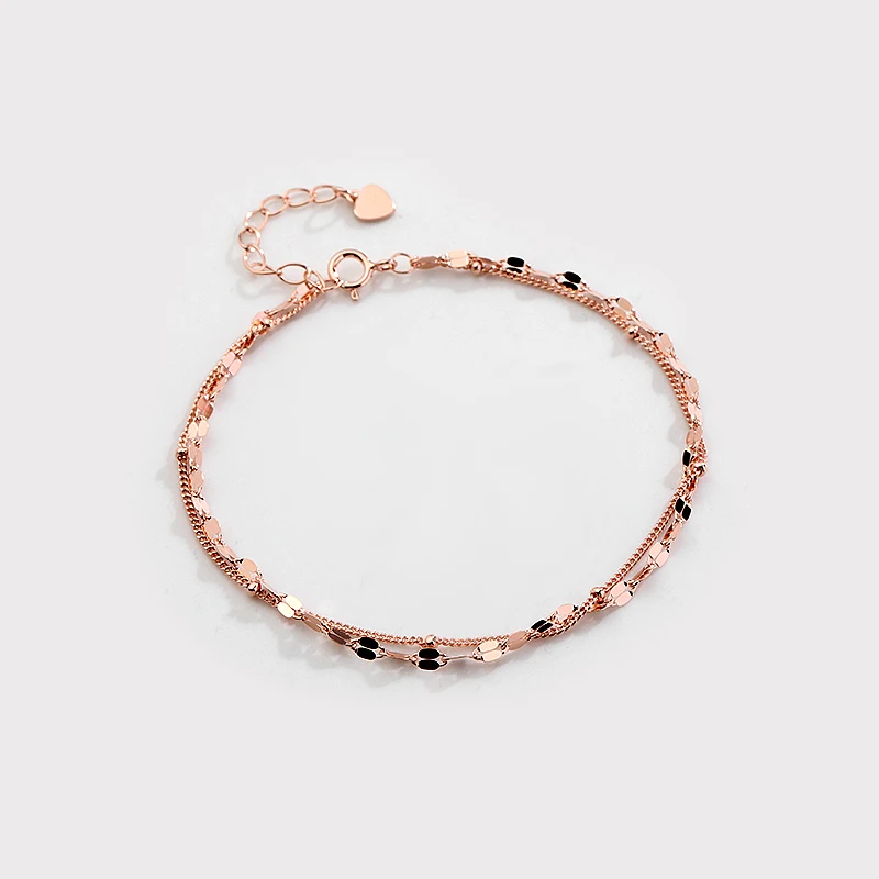 

Delicate Girls Double Layer 925 Sterling Silver Rose Gold Link Chain Bracelet