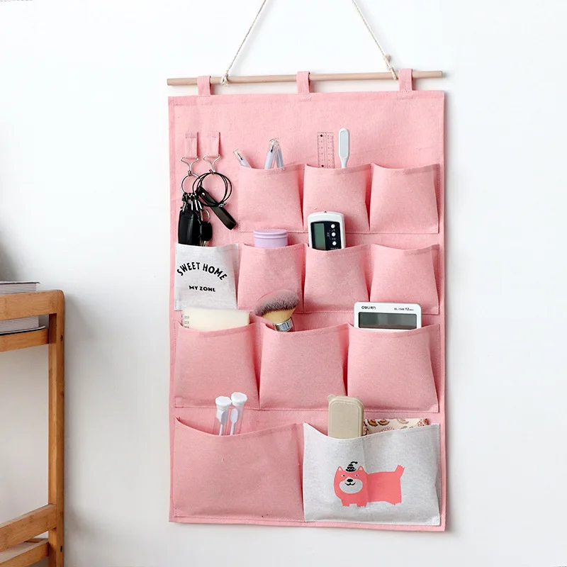 

Large Capacity Wall Hanging Storage Bag Creative Home Cute Cotton Linen Cloth Art Hanging Bag Storage Supplies, As photo