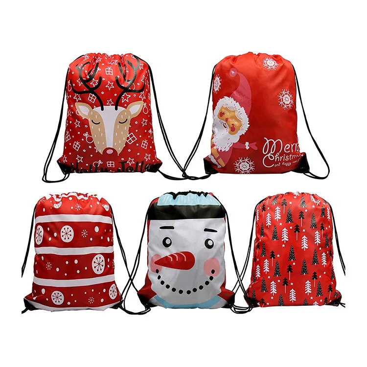 

Christmas draw string blank sublimation polyester santa sack cinch drawstring backpack bags for party favors gifts and candy