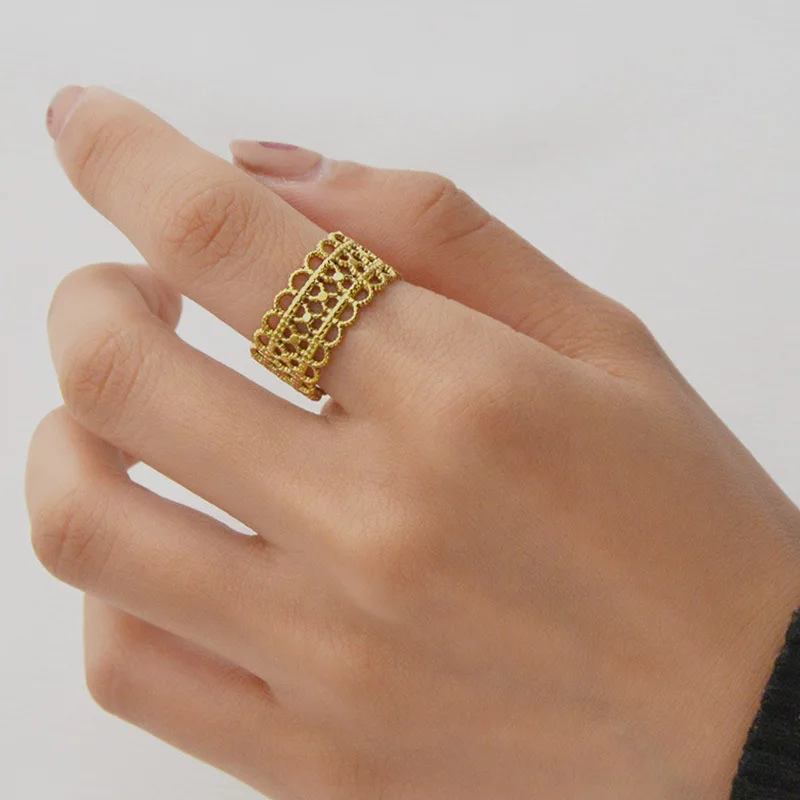 

Simple Engraved Adjustable Open Women 14K Gold Engagement Stainless Steel Finger Ring
