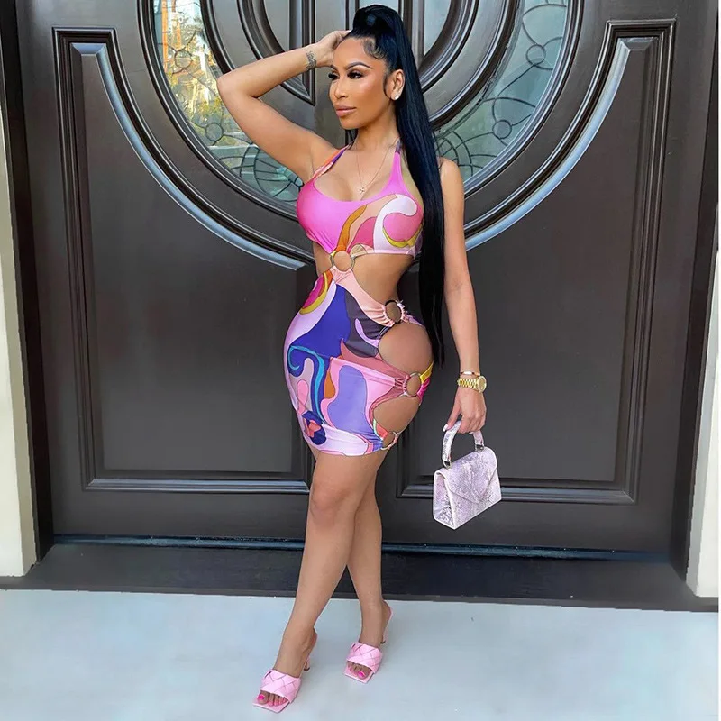 

H6499 - women sexy bandage sleeveless hollow out mini dresses