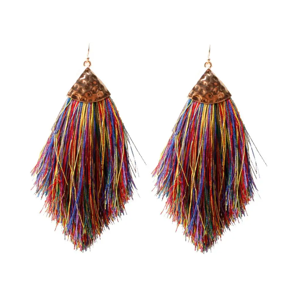 

European Hot Bohemian Fringe Tassel Earrings Boho Ethnic Multi Color Tassel Dangle Earrings for Women Party