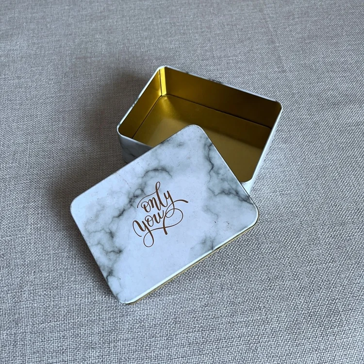 

Custom Marble Printed Packaging Small Wedding Gift Food Tin Box metal box custom marble