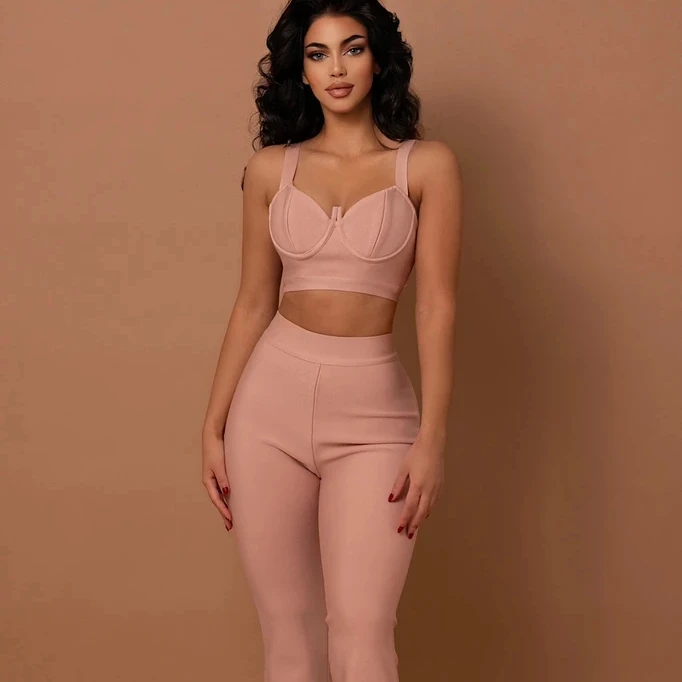 

Two Piece Set Women Clothing 2020 Crop Top 2 Pieces Bodycon Bandage Two Piece Pants Set Women, Picture