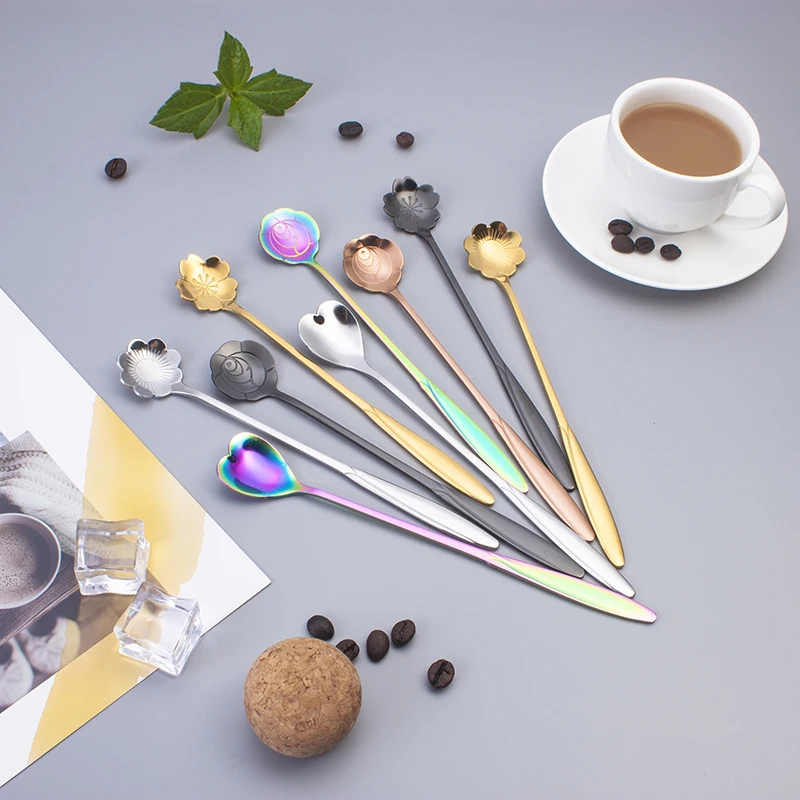 

Wedding Door Gift long Handle Flower Heart Customized Logo Ice Spoon