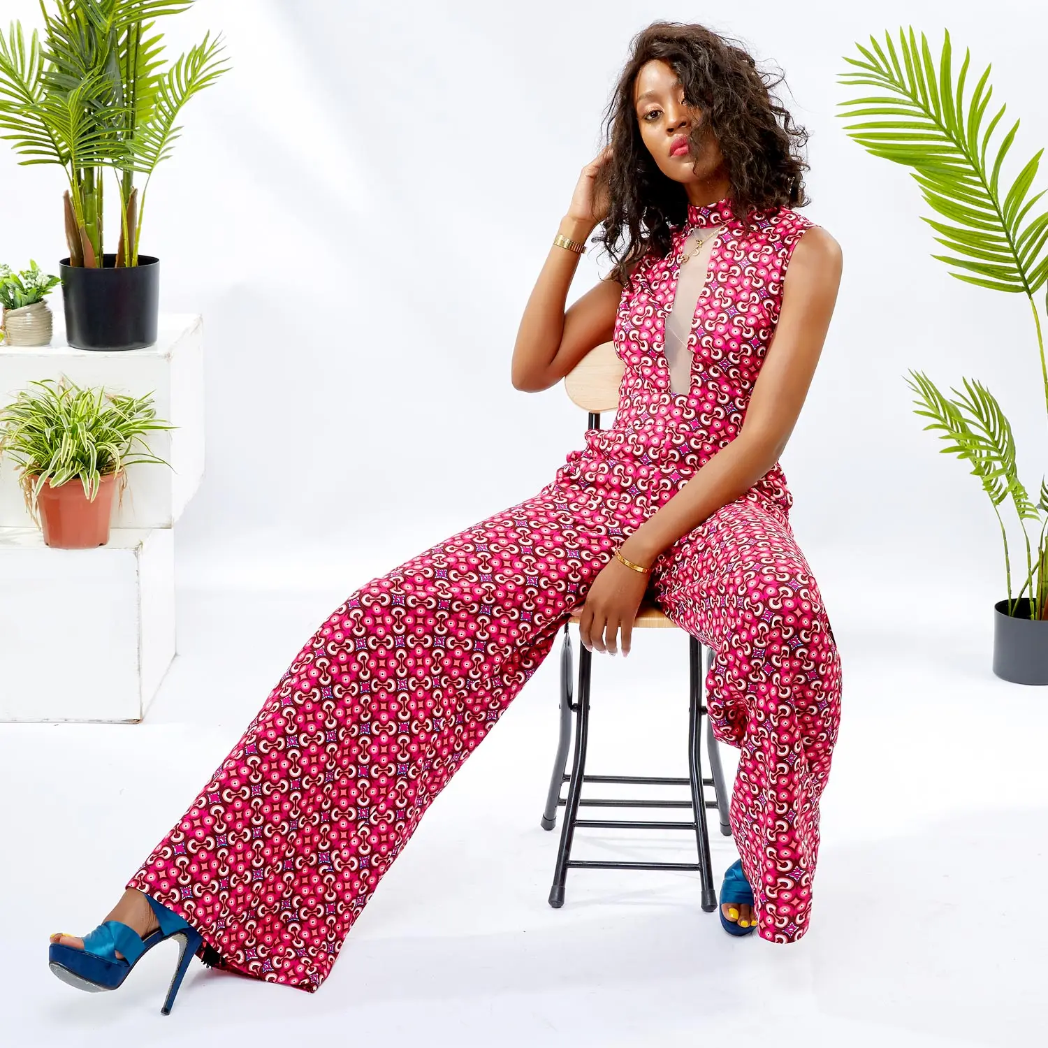 

2021 African New Born Style Sexy Hollow Out the Collar Women Jumpsuits Comfortable Summer Lady One Pieces Clothes, Custom color