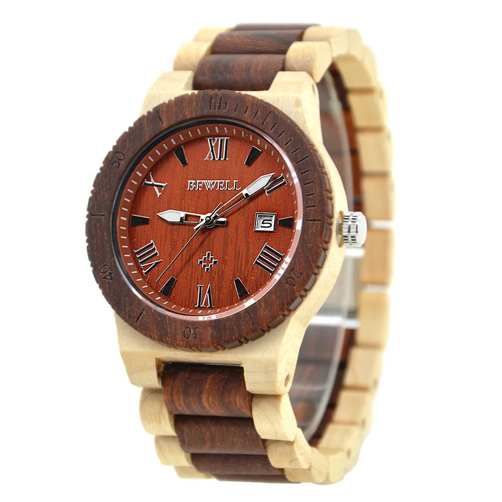 

Wholesale Customized BEWELL Wood Quartz Watch Fashionable Style New Design Maple Wood Wristwatch