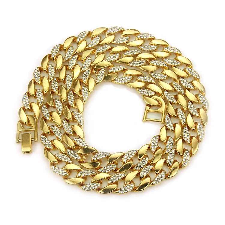 

14mm Iced Out CZ Cuban Link Chain 18k gold filled Miami Choker Necklace for Women Men hip hop Jewelry