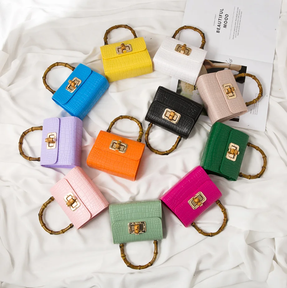 

2021 Bamboo handle Ladies Cute Mini Handbag Crocodile Silicone Small Jelly Purse Handbag For Women, Pink,white,orange,black,red,green,purple