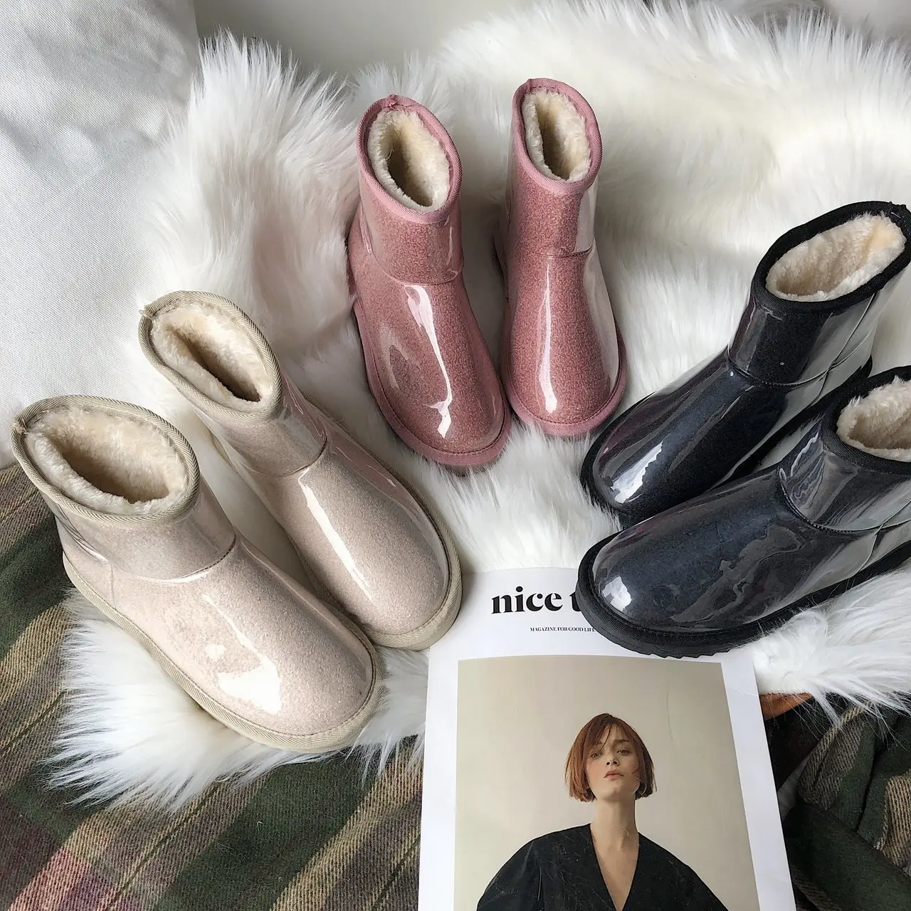 

New fashion trending flat snow boots wholesale quality rubber fur women boots
