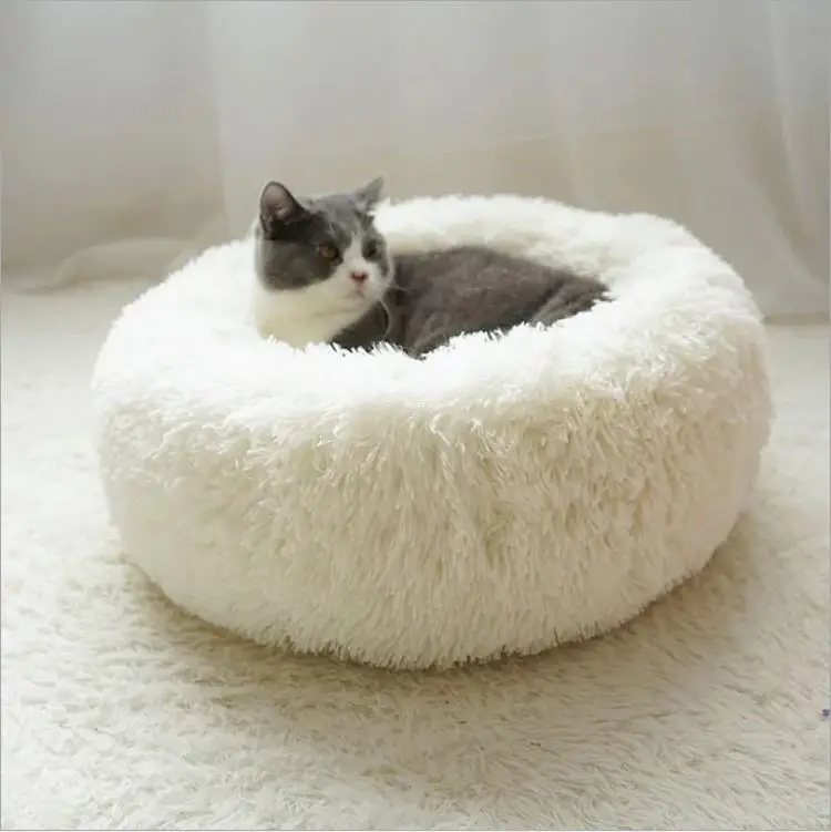

Comfortable winter calming luxury dog pillow Soft Pet Dog Mat Sofa Fluffy Cute Dogs Kennel cats bed Plush Donut Round puppy Bed