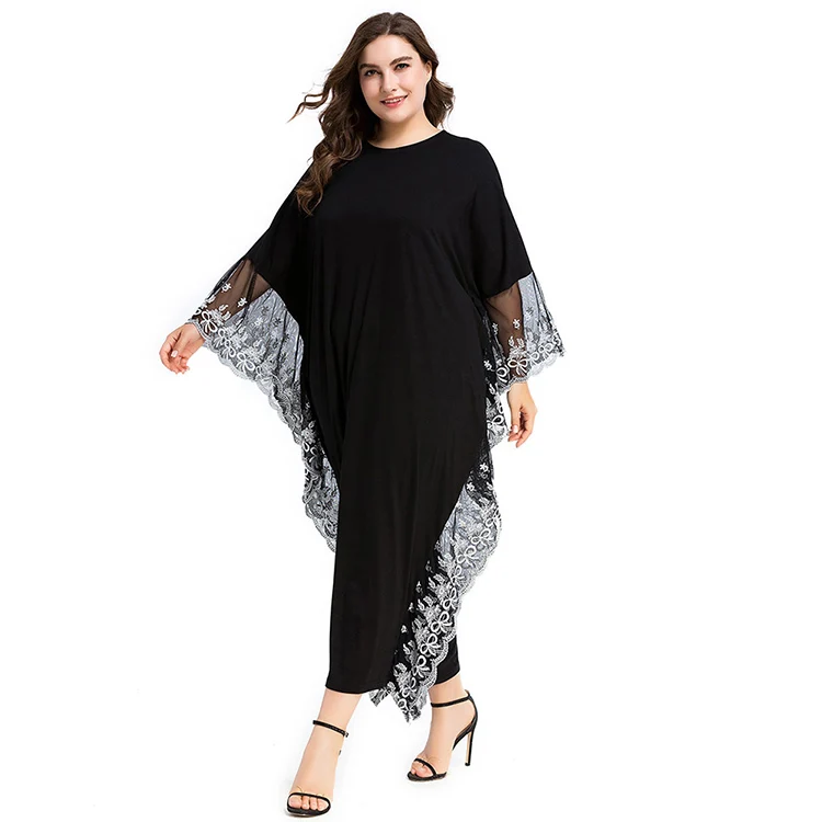 arabic muslim ethnic elegant lace flowers umbrella long sleeve tops evening gown  clothing dresses