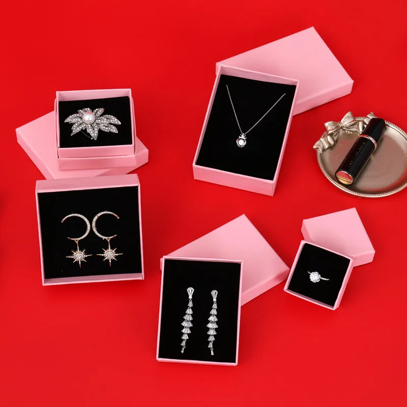 

Fashionable wholesale cheap 7x7x3cm luxury custom design pink paper packaging jewelry box logo