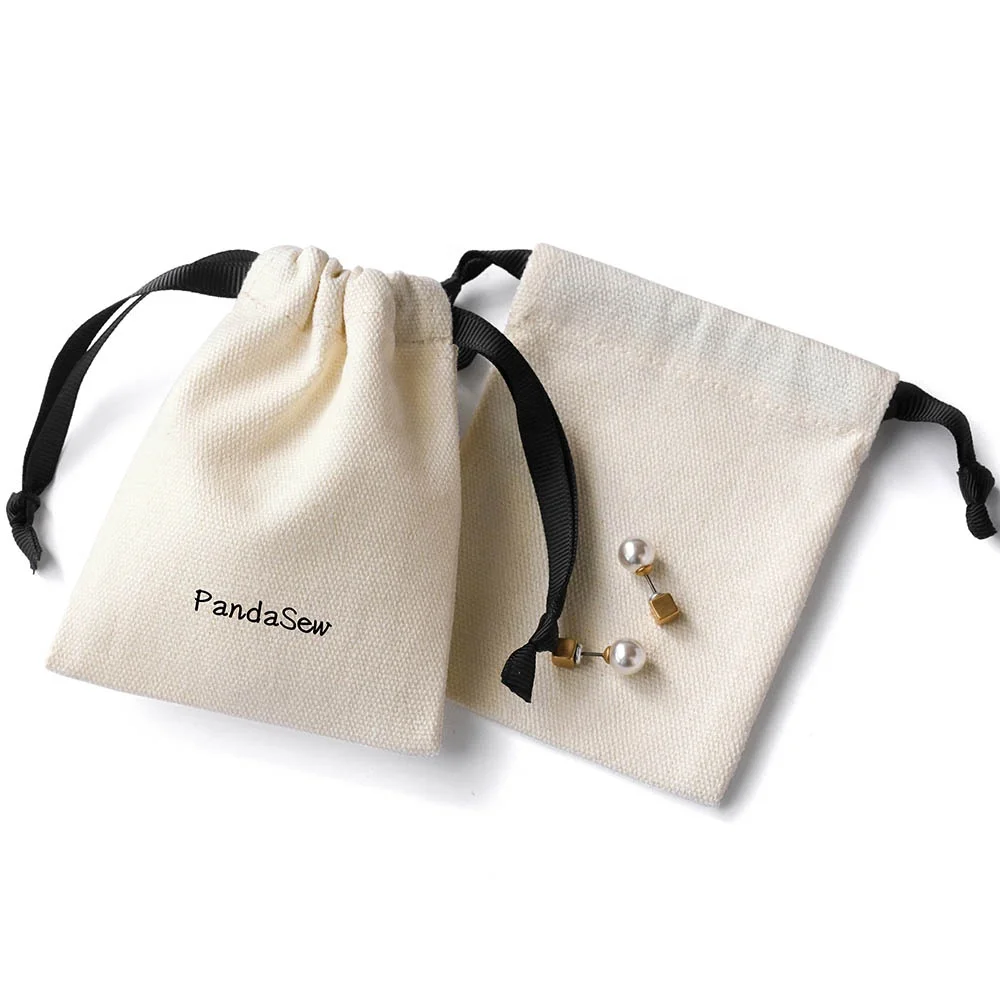 

PandaSew 8*10 cm Beige Custom High Quality Cotton Canvas Jewelry Pouch Cute Drawstring Bag, Customized color
