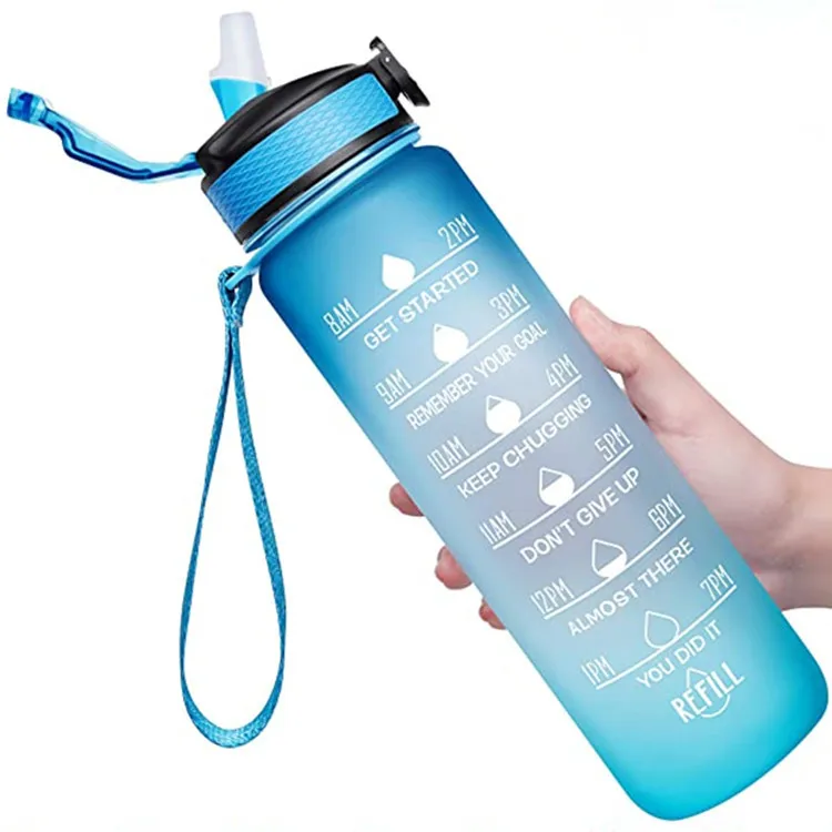 

Wholesale Multicolor Outdoor Sports Water Bottle With Scale And Straw, Transparent
