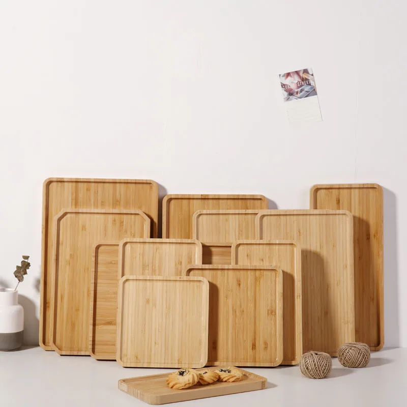 

square rectangle bamboo serving tray set