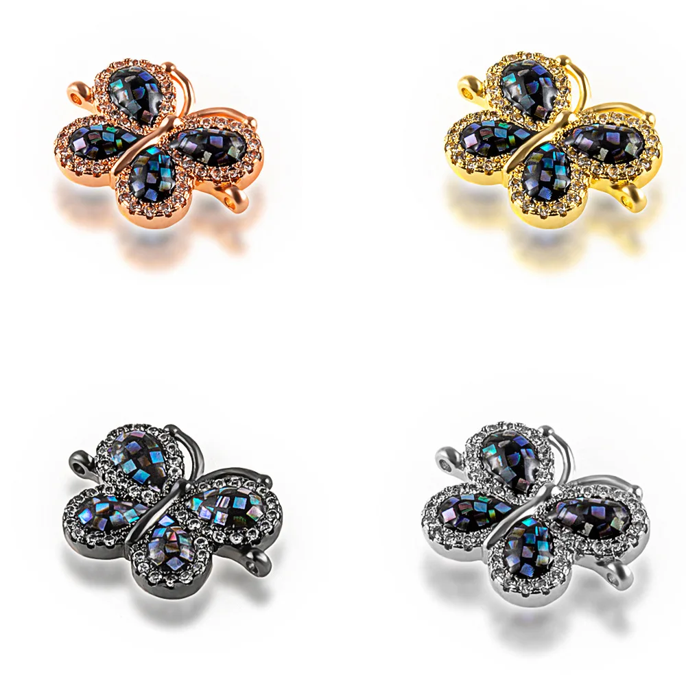 

New Design CZ Micro Pave High Quality Abalone Shell Butterfly Jewelry Bracelet Accessories Charm Connector For Women