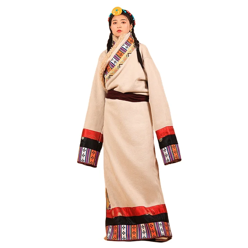 

Autumn Winter Tibet Ethnic Clothing women Plush thickened traditional Lhasa national feature clothes retro style Tibetan robe, As the pictures