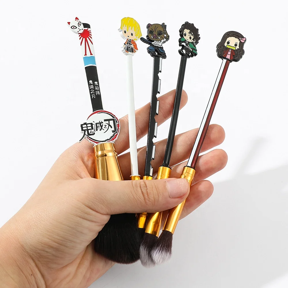 

Demon Slayer Makeup Brush Kit Luxury Handle Eyeshadow Eyebrow Blush Makeup Brush Set 2021 New Design 5PCS Japanese Cartoon