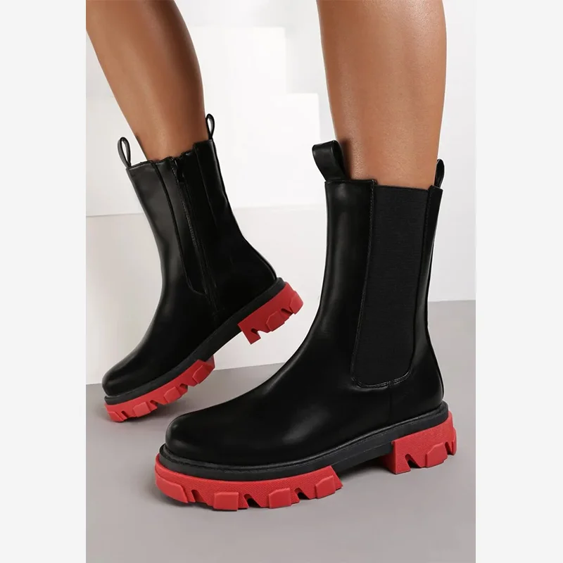 

2021 New Style Designer Fashion Red Bottom Women Winter Chelsea Boots, Black