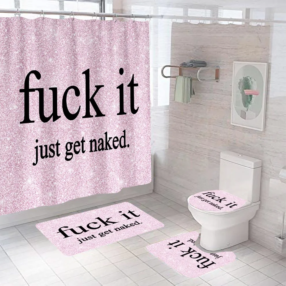 

Get naked letter on grey polyester water proof shower curtain set for bathroom