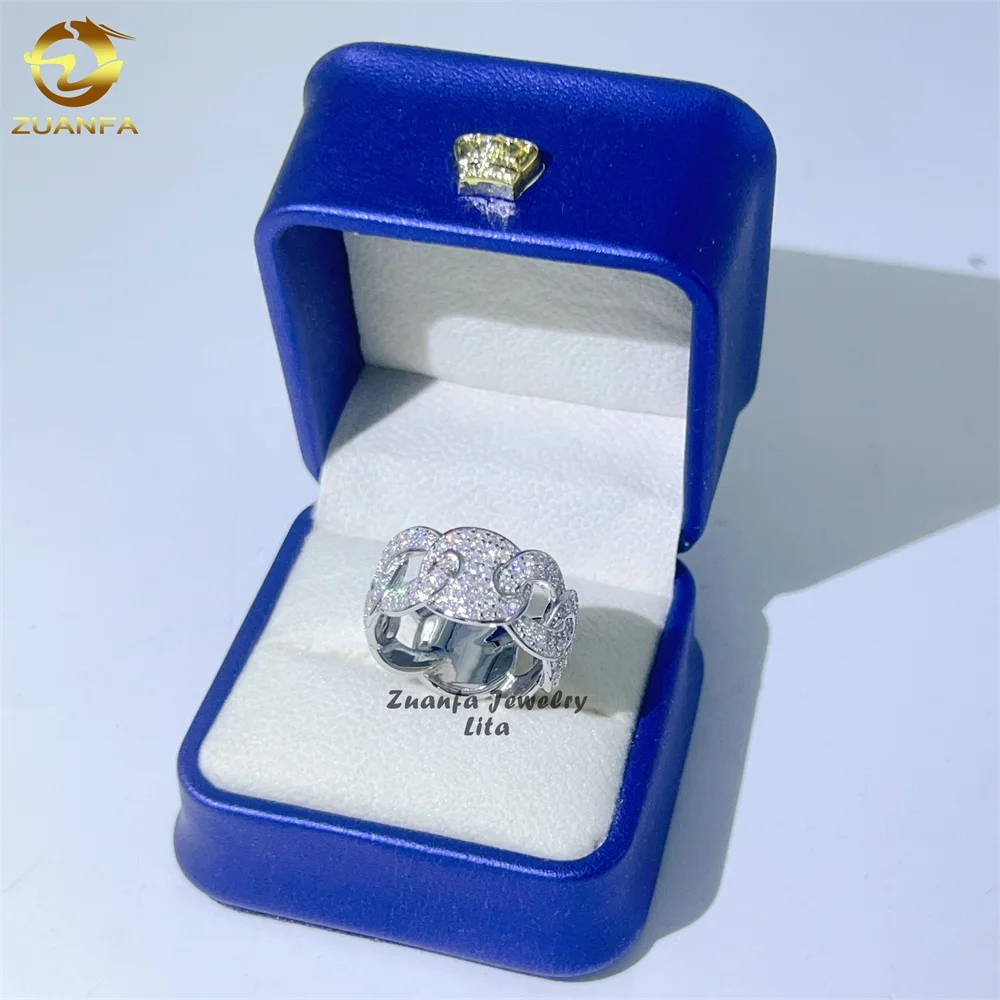 

New fashion pass diamond tester iced out hip hop 925 sterling silver cuban moissanite ring