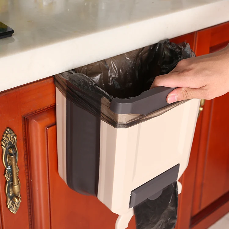 

9 liter kitchen hanging trash can u shape foldable trash bin, White