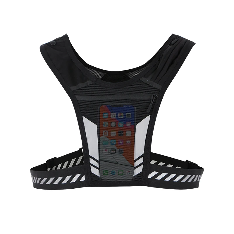 

Hydration Black Reflective Running Vest Adjustable Waistband Hiking Marathon Runner Lightweight Mesh Vest With Bottle Holder