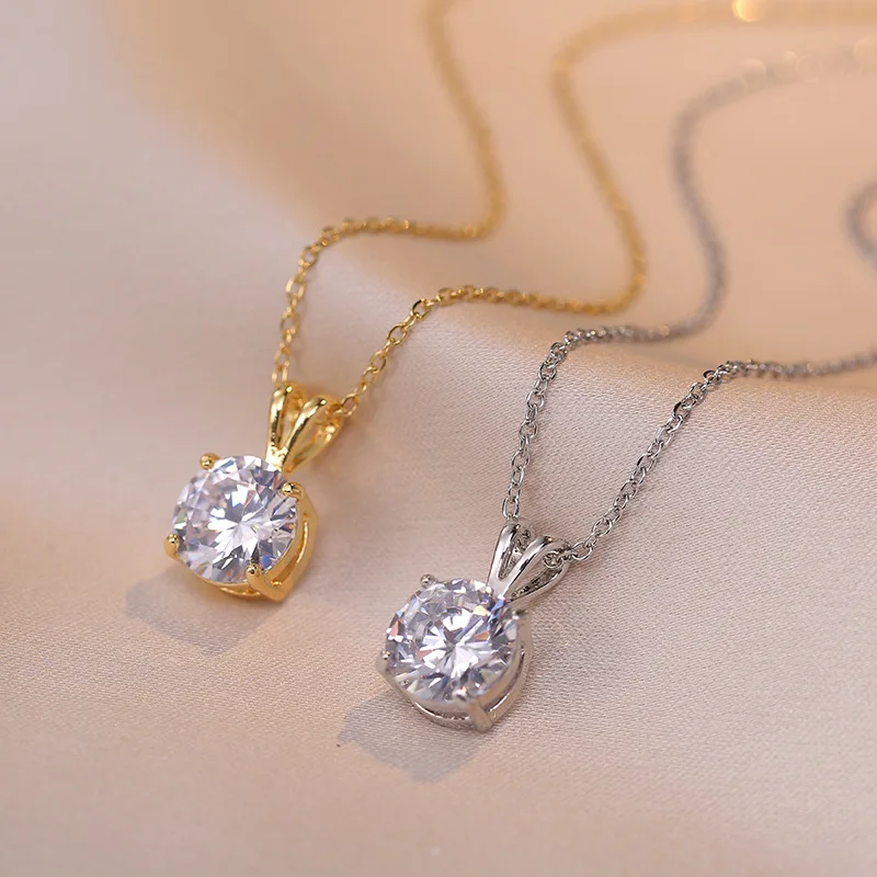 

Luxury Necklaces Stainless Steel Zircon Geometric Pendant Diamond Choker Necklace