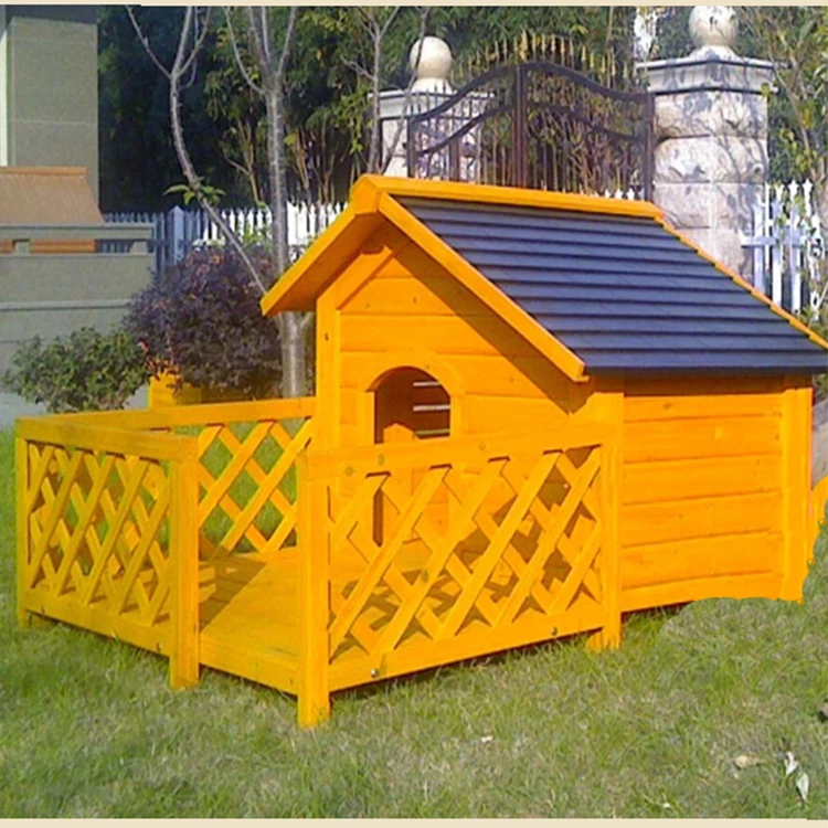 

Wholesale wooden house weatherproof Pet dog house Dog Kennel dog pet cage house with balcony, Nature or yellow