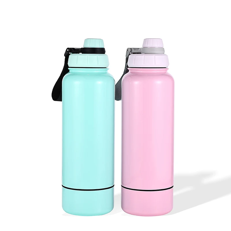 

Amazon Hot Selling 304 Stainless Steel Double Walled Vacuum Insulated wide mouth Water Bottle with Storage Stash Compartment, Customized color
