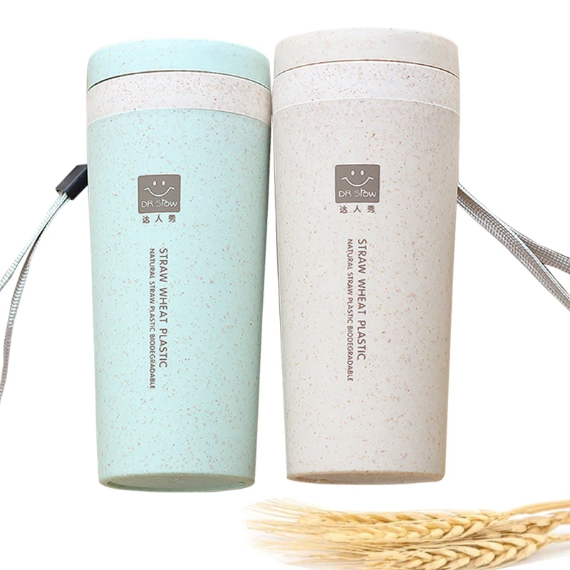 

2021New Arrivals double-layer water cup 10 oz 300ml Portable reusable coffee cup eco friendly travel wheat straw custom mugs, Blue/green/pink/beige/custom colors