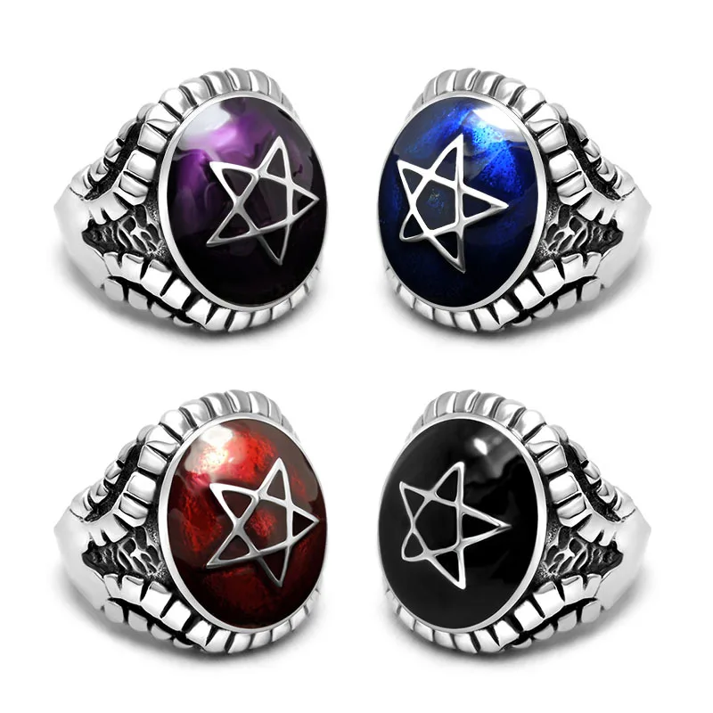 

punk hexagonal star Stainless steel epoxy male ladies personal accessories ring